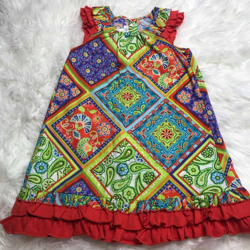 Bonnie Jean boho patchwork flutter sleeve dress size 6